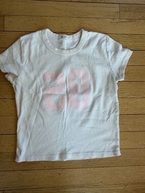 Brandy Melville White Tee with Pale Pink '29' Graphic